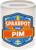 Bellatio Decorations Kinder spaarpot met naam - Pim - keramiek - met dop - wit
