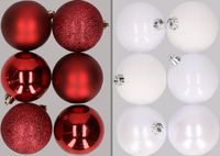 Merkloos / Sans marque Kerstversiering 12x stuks kunststof kerstballen mix van donkerrood en wit 8 cm