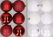 Merkloos / Sans marque Kerstversiering 12x stuks kunststof kerstballen mix van donkerrood en wit 8 cm