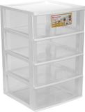 Hega Hogar Ladeblokje/bureau organizer 4x lade - wit/transparant - L38 x B38 x H58 cm - kunststof