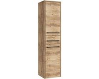 Badplaats Badkamerkast Florence 30 x 35 x 130 cm – Kastanje Eiken – Hangende Kolomkast met 2 Deuren en 1 Lade