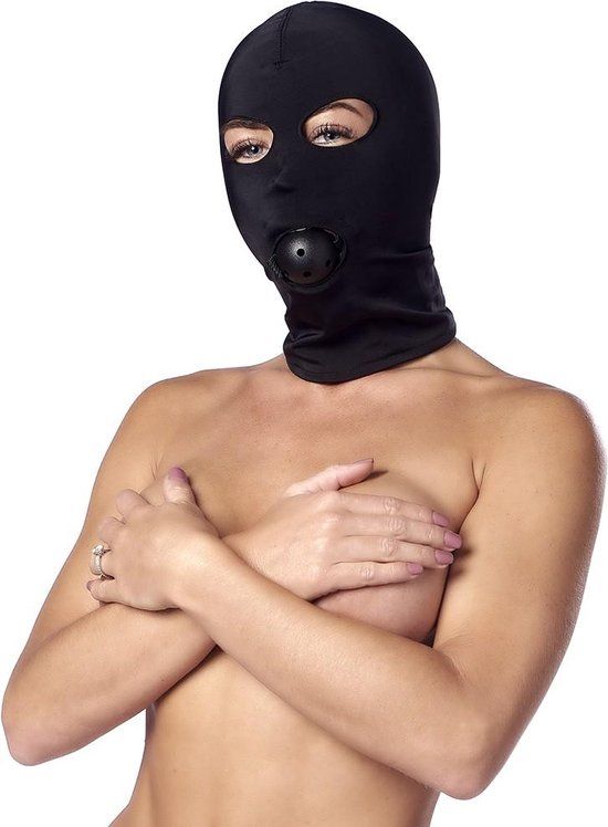 Rimba - Elastisch hoofdmasker Van soepele stof Met ball gag - Zwart