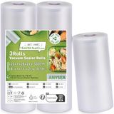 Anysea Reliëf Vacuümzakken Rollen voor Voedsel, 3 Rollen 20cm/28cm x 500cm, Vacuümfolie voor Sous-Vide Koken & Vacuümsealer