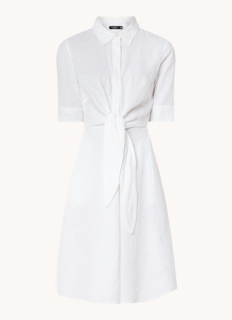 Ralph Lauren Midi linnen blousejurk met strikceintuur