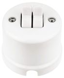 Retro interrupteur double en porcelaine, montage en saillie, QR1 Blanc