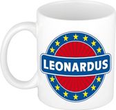 Bellatio Decorations - Leonardus voornaam - koffiemok - beker - wit/blauw - 300 ml