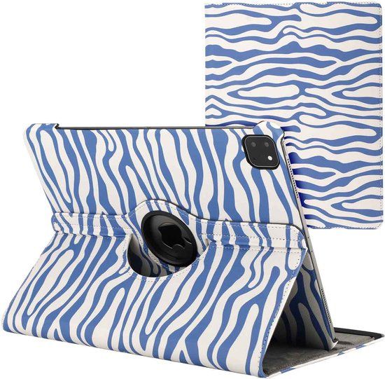 iMoshion 360° Draaibare Design Bookcase 2.0 - Tablet Hoes voor Apple iPad Air 13 inch (2024) M2 - White Blue Stripes