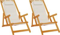 vidaXL Strandstoel met kussen, 2 stuks, bruin, Massief Acacia Hout