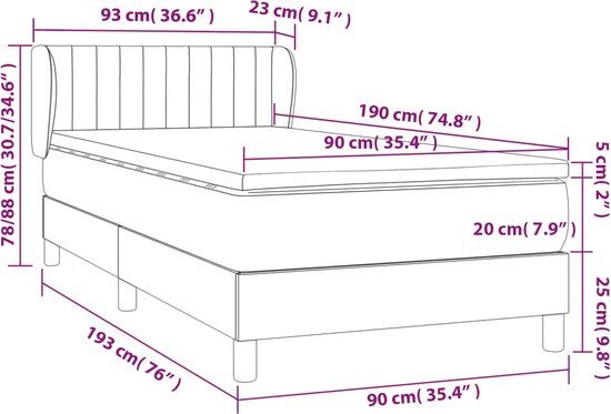 vidaXL Boxspring met matras fluweel donkergrijs 90x190 cm