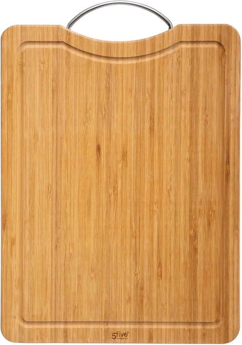 Secret de Gourmet Snijplank met metalen handvat 30 x 20 cm van bamboe hout - Serveerplank - Broodplank
