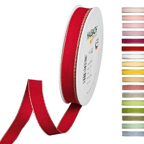 Halbach Seidenbänder Decoratielint - 15 mm x 20 m - Rood/Linnen