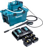 Makita DHW 080 PT4K Snoerloze hogedrukreiniger 36 V (2x 18 V) 80 bar 380 l/u Borstelloos + 4x accu 5.0 Ah + dubbele lader