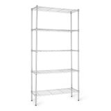 Amazon Basics Smalle opbergeenheid, 5 planken, planken en poten verstelbaar in hoogte, draagkracht maximaal 680 kg, chroom, 35,5 x 91,4 x 182,8cm (d x b x h)