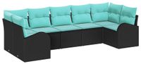 vidaXL Ensemble de canapé de jardin 7 pc Noir et turquoise polyrotin