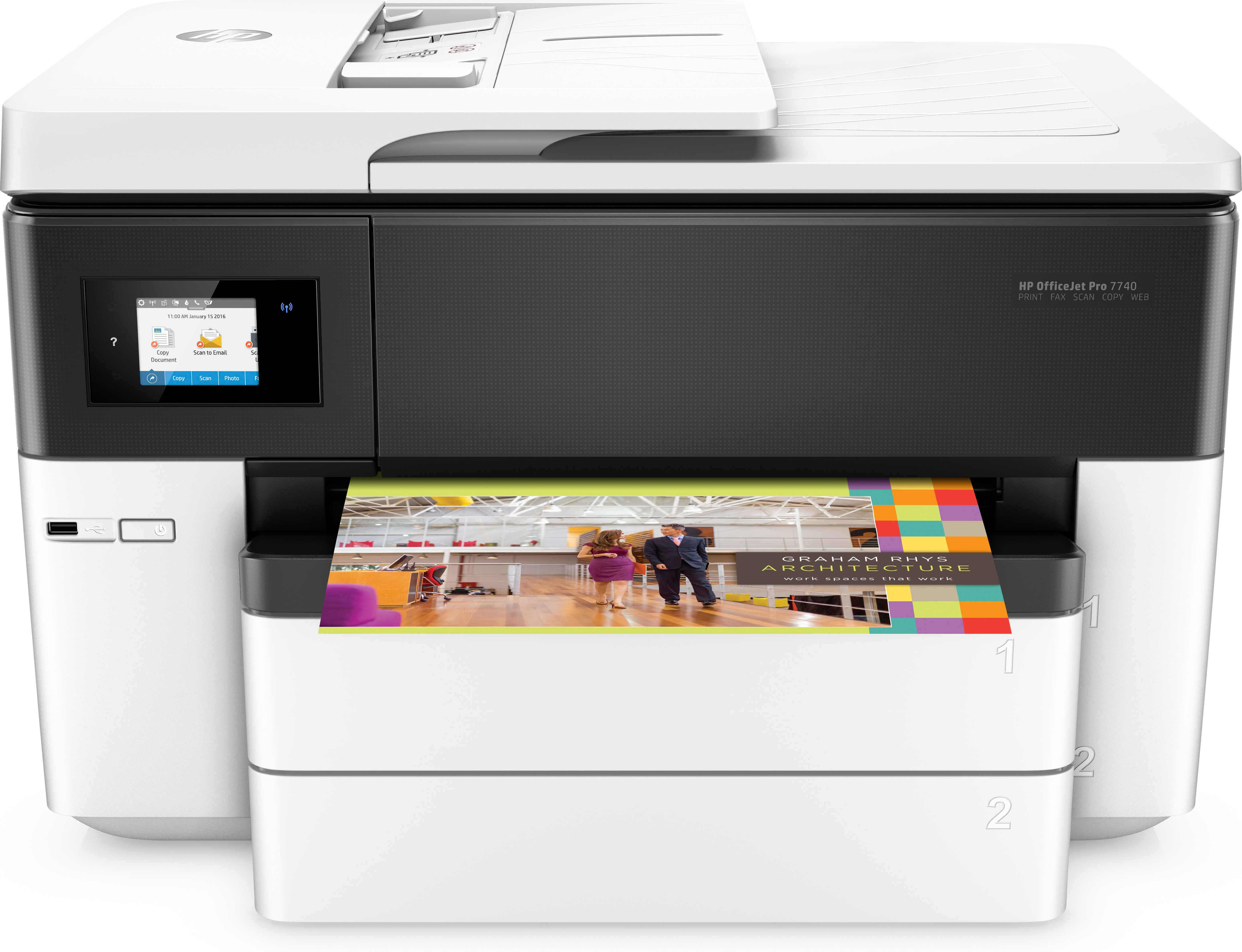 HP HP OfficeJet Pro 7740 breedformaat All-in-One printer, Kleur, Printer voor Kleine kantoren, Printen, kopi&#235;ren, scannen, faxen, Invoer voor 35 vel; Scan naar e-mail