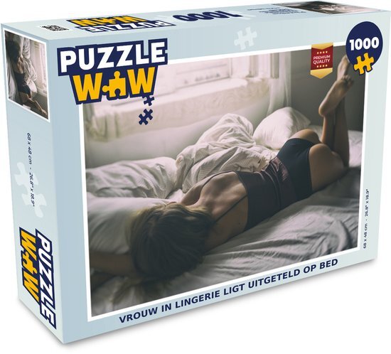 MuchoWow Puzzel Vrouw in lingerie ligt uitgeteld op bed - Legpuzzel - Puzzel 1000 stukjes volwassenen - Sinterklaas cadeautjes - Sinterklaas voor grote kinderen