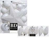 Decoris Boules de Noël en plastique blanc 5-6-8 cm 39 pièces - mat et brillant