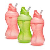 Munchkin Mighty Grip bekers met rietje | Trainer peuter en babyfles met rietje | BPA-vrij | mors niet | lekvrij | baby spenen beker vanaf 12 maanden | peuterfles 10oz / 296 ml | 3 stuks | roze & groen