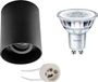 BES LED Opbouwspot Set - Pragmi Luxina Pro - GU10 - Mat Zwart - Rond - 4000K - 3.5W - Ø90mm