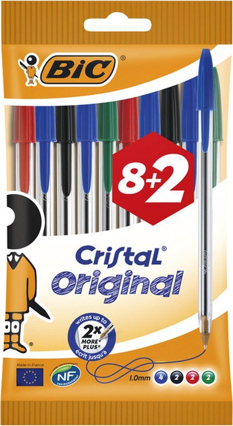 BIC Cristal Assorti Medium Balpen Blister 8+2 Gratis