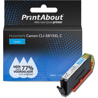 PrintAbout Huismerk CLI-581XXL C Cyaan Inktcartridge | Compatibel met Canon | 1000 Pagina's