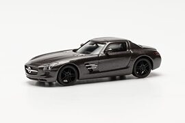 Herpa 430784-002 Mercedes-Benz SLS AMG, trouw aan zijn originele schaal van 1:87, auto voor diorama's, modelgebouwen, collector's Item, decoratie, gemaakt van kunststof miniatuur, Monza Metallic Grey