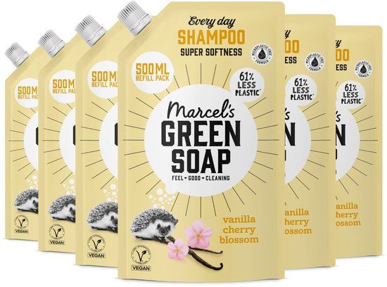 Marcel's Green Soap Shampoo Navulling - Vanille & Kersenbloesem - 6 x 500ml