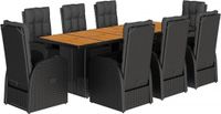 vidaXL 9-delige Tuinset Poly Rattan Zwart