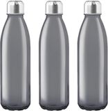 Merkloos / Sans marque Makito Western Europe Glazen waterfles/drinkfles met RVS dop - 3x - zwart transparant - 650 ml - Sportfles - Bidon