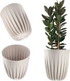 KADAX Bloempot van kunststof met natuurlijke materialen, moderne plantenpotten, plantenpot met geometrisch patroon, ronde bloempot met inzetstuk, natuurlijke bloempot, hoge bloempot (diameter 25 cm, wit)