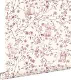 ESTAHome Behang Toile de Jouy Konijnen Donker Rood - 50 x 900 cm