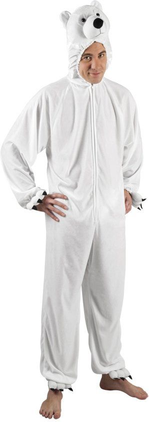 Boland Onesie Volwassenenkostuum - Pluche IJsbeer - Maat M-L - Wit
