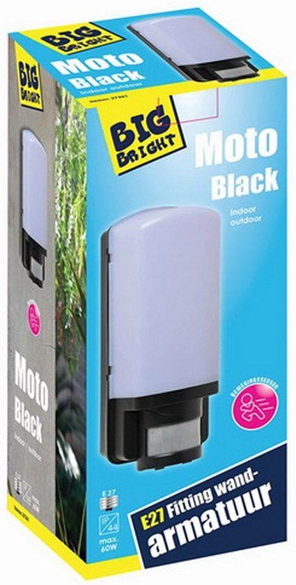 Vos Products Big Bright Moto Black Wandarmatuur + Bewegingssensor E27