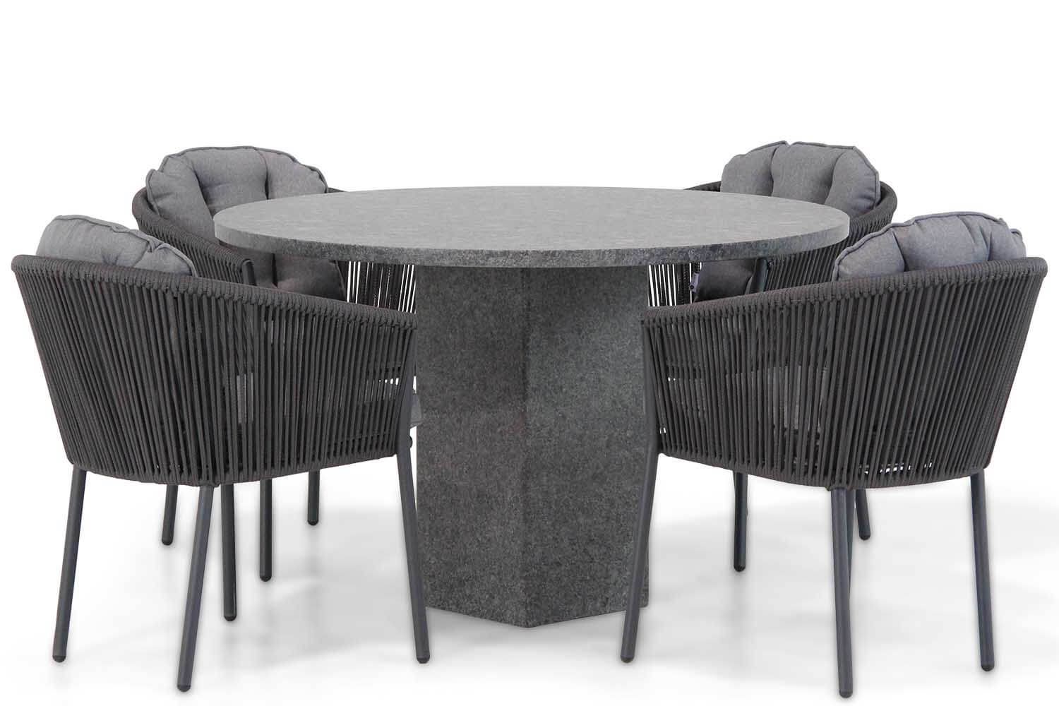 Santika Furniture Novita/Graniet 120 cm rond dining tuinset 5-delig