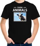 Bellatio Decorations Dieren foto t-shirt Koe - zwart - kinderen - farm animals - cadeau shirt Koeien liefhebber - kinderkleding / kleding 122/128