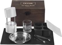 Vevor Ijsblokjesmaker, Ijsblokjesvormset 60mm, met Lekbak & Ijstang & Glas, Duurzame Ijsblokjesvormen, Ijsblokjesbakje, Whisky, Americano, Zilver