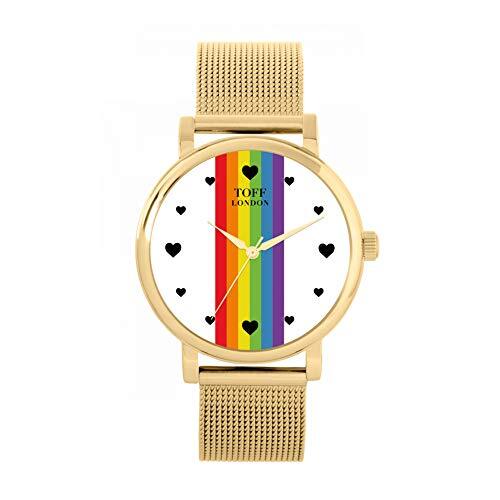 Toff London Pride Lineair horloge met witte hartjes