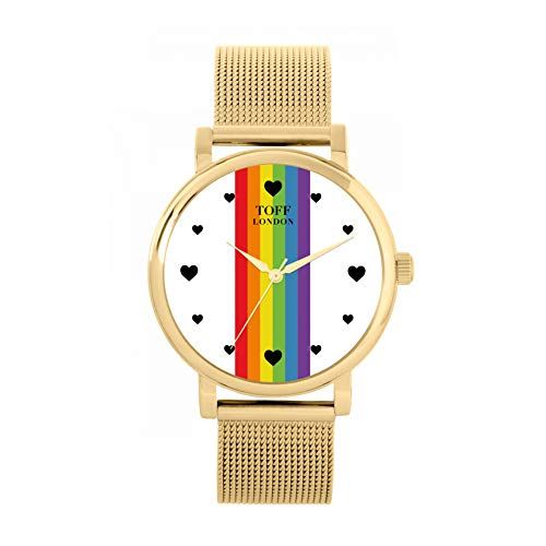 Toff London Pride Lineair horloge met witte hartjes - 5059656017059