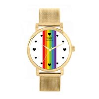 Toff London Pride Lineair horloge met witte hartjes - 5059656017059