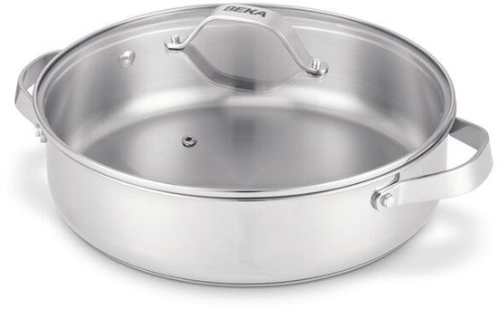 Beka Cicla Sauteerpan - Hapjespan Ø 28cm - met Deksel uit glas - Gerecycleerd RVS - PFAS-vrij - 2 stevige handvaten - Geschikt voor inductie & vaatwasser