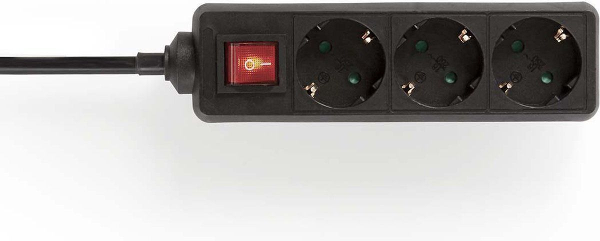 Inline Stekkerdoos met 3 contacten en schakelaar / zwart - 3 meter