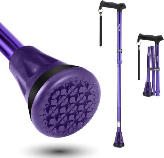 Rovera Mobility Rovera® Wandelstok – Verstelbaar, opvouwbaar & Schokabsorberend – Antislip Voet & Ergonomische Handgreep voor Maximale Grip – Geschikt voor Elk Terrein - Ultragrip Paars