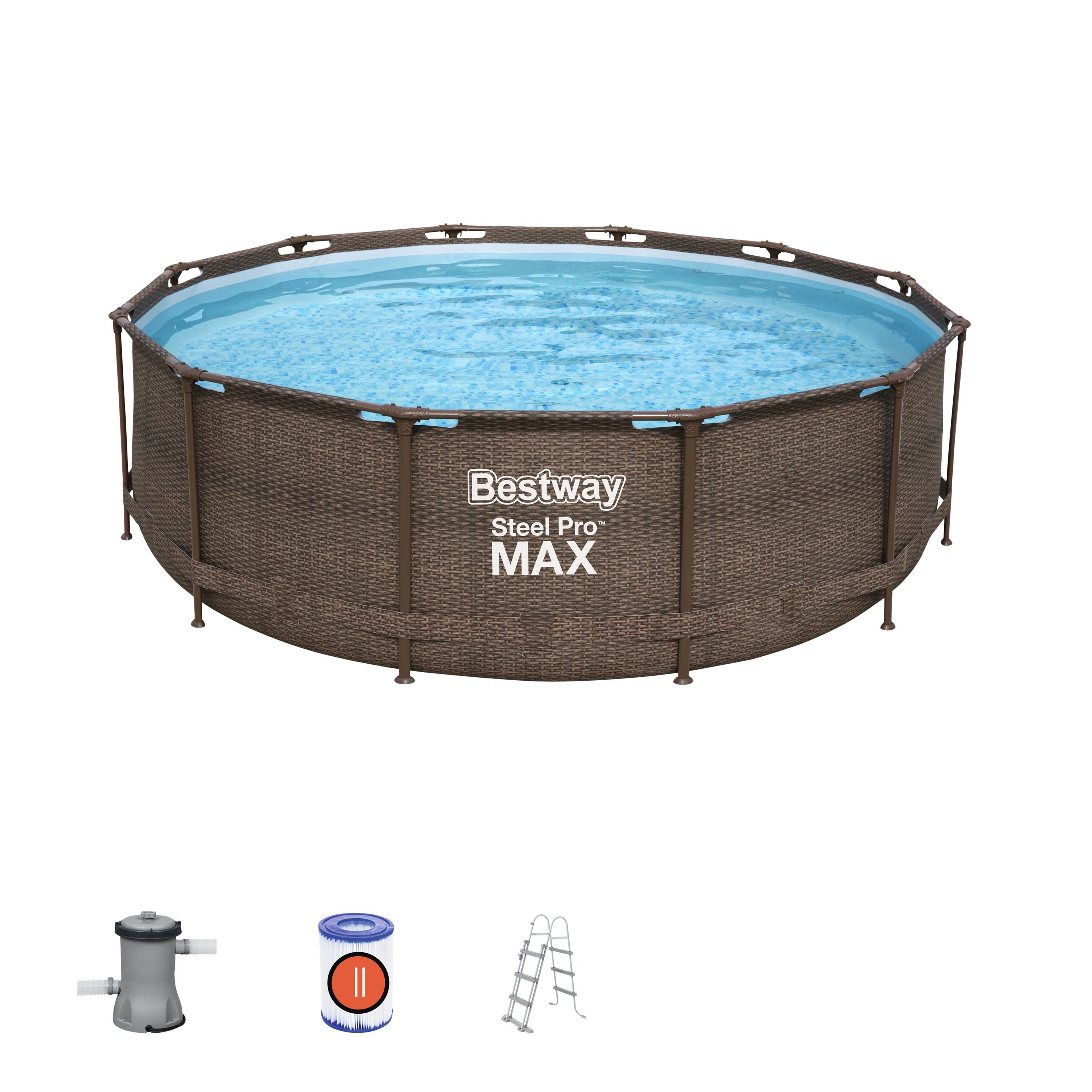 Bestway Steel Pro Max - Rattan - 366cm Round Pool with Filter Pump - Brown