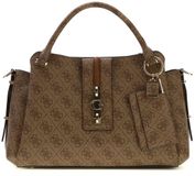 GUESS Yvonne Logo Girlfriend Satchel Latte Logo beige schoudertas