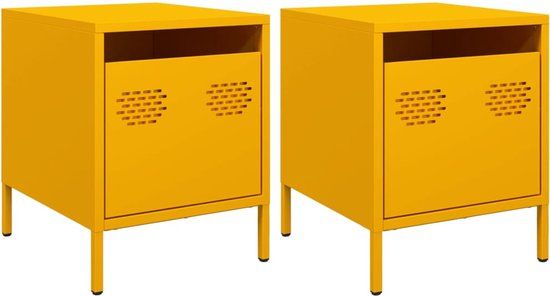 vidaXL Nachtkastjes - Set van 2 - Staal - Mosterdgeel