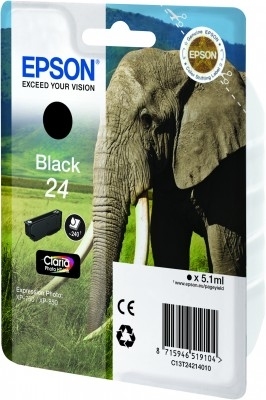 Epson Elephant Singlepack Black 24 Claria Photo HD Ink single pack / zwart