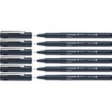 Schneider Pictus Fineliner (lijndikte 0,9 mm, onuitwisbare pigmentliner, metalen punt, behuizing van 85% gerecycled kunststof) verpakking van 6 stuks, zwart