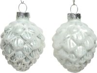 Decoris Dennenappel glas d5h7 cm winterwit 6st kerstbal hangdeco kerst