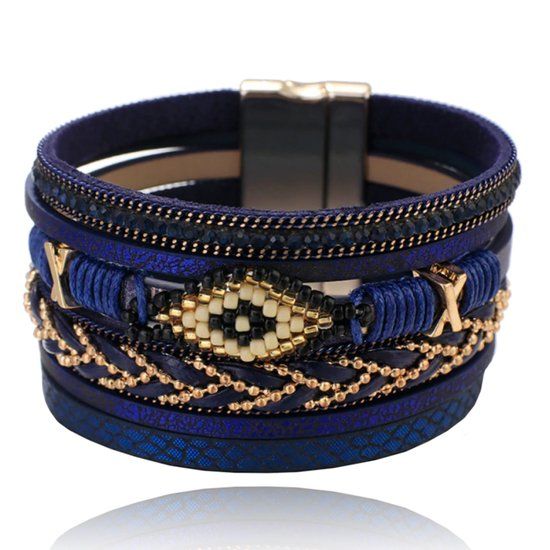 Deja Jewels Blauwe dames armband met kristal en goudkleurige details