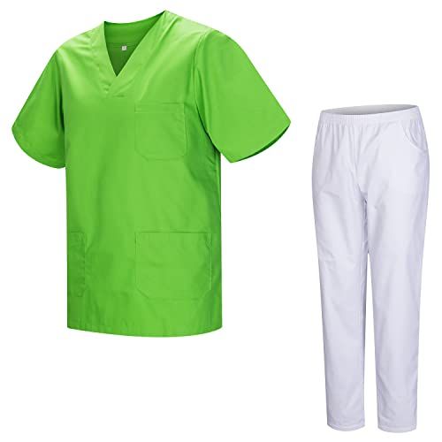 MISEMIYA - Uniseks schrobset - medisch uniform - bovendeel en broek - 817-8312 - Blanco, apple green - XS